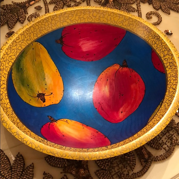 Janis Childs Hand painted Wooden Bowl. ~12” - Picture 2 of 6